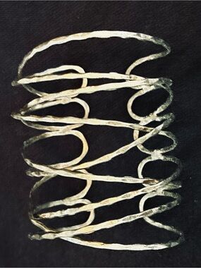 Trendy Vintage Wide Hammered Coil Cuff Bracelet/Arm Cuff wrap in Metallic Silver